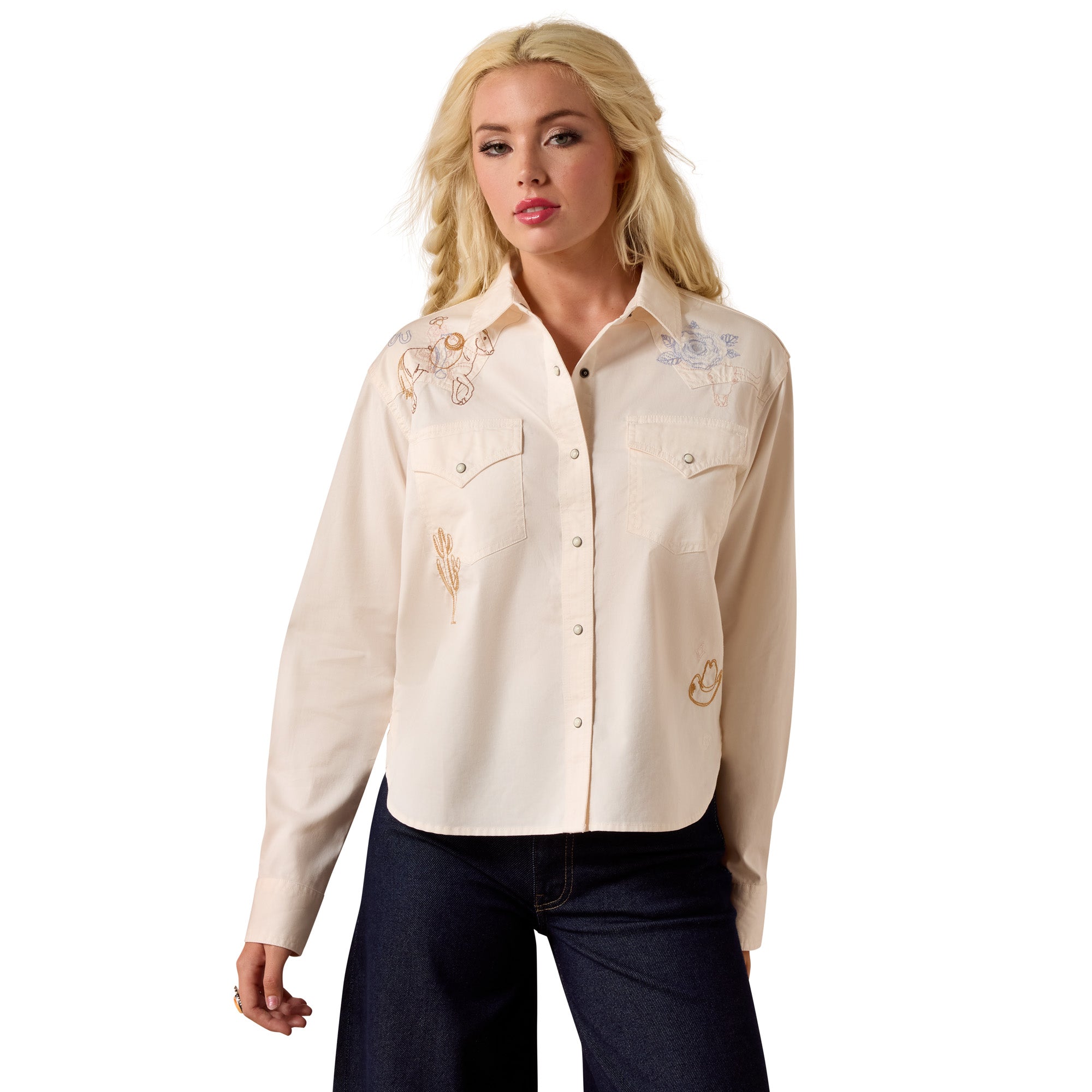 Ariat Sea Salt Ashville Women's Longsleeve Embroidered Snap Top 10073666