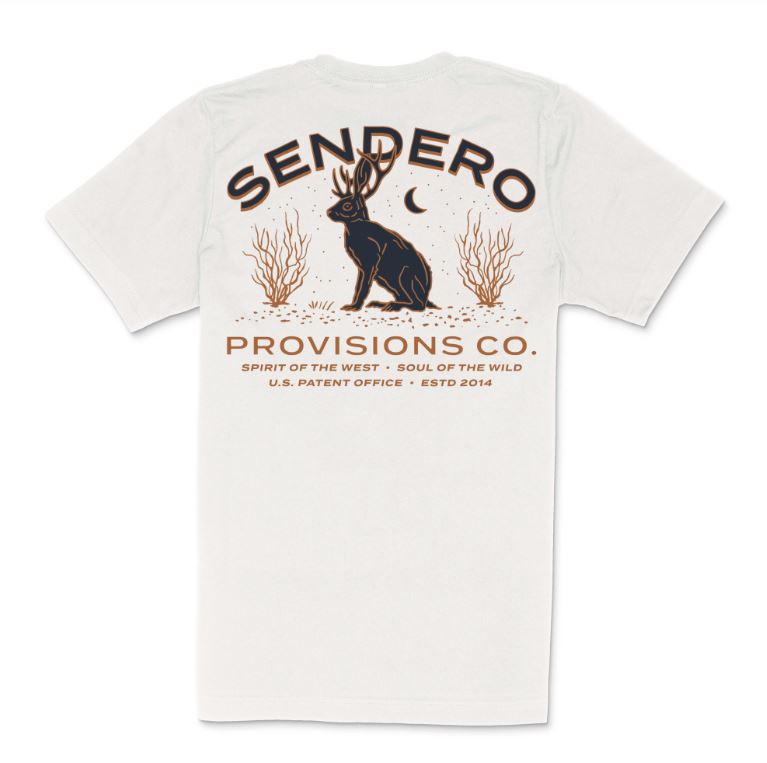 Sendero Vintage White Jackalope Pocket T-Shirt SPC121S11B