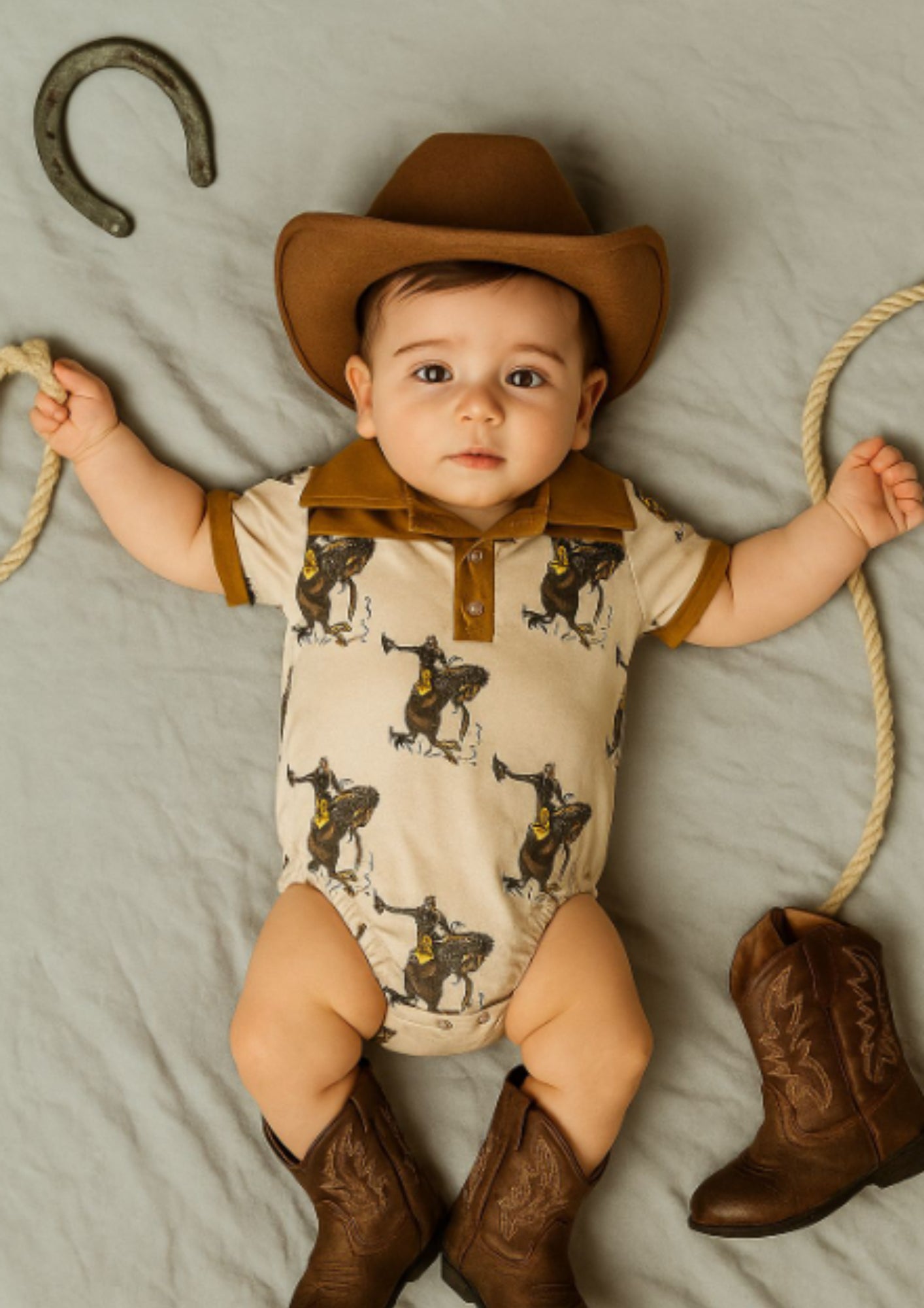 MontanaCo Brown Cronc Collared Short Sleeve Onesie SR0222