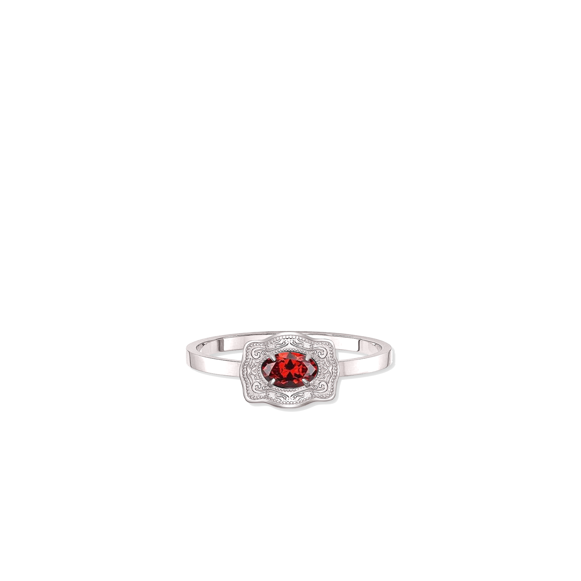 Ultra Mini Belt Buckle Birthstone Adjustable Ring - Silver