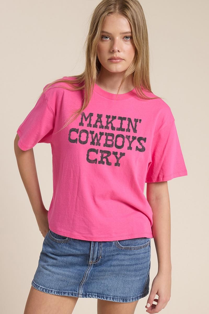 Zutter Hot Pink Makin' Cowboys Cry Women's Short Sleeve Graphic T-Shirt T6466-8804-HP