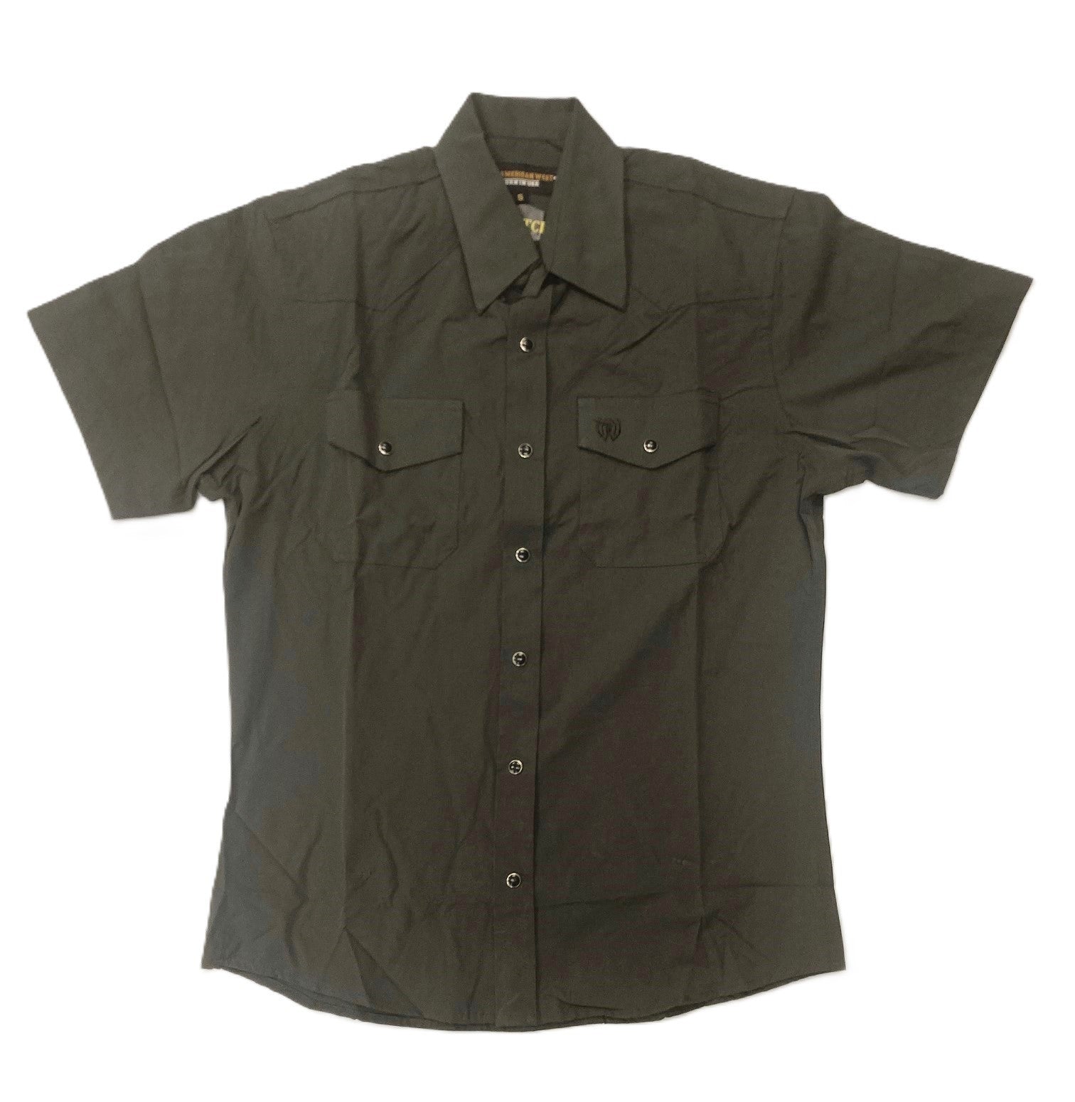 American West Dark Charcoal Grey Men's Tech Material Collared Short Sleeve Shirt TMSH2033-GREY