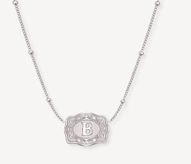 Spurwest Silver Ultra Mini Initial Belt Buckle Necklace - Letter B U-NK-SLV-BC-B