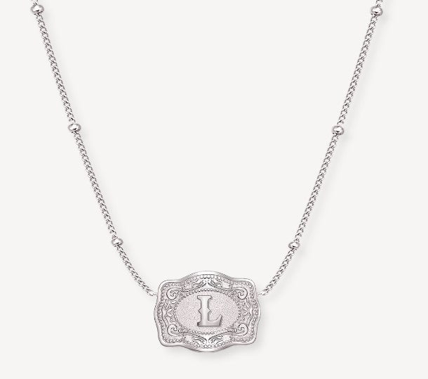 Spurwest Silver Ultra Mini Initial Belt Buckle Necklace - Letter L