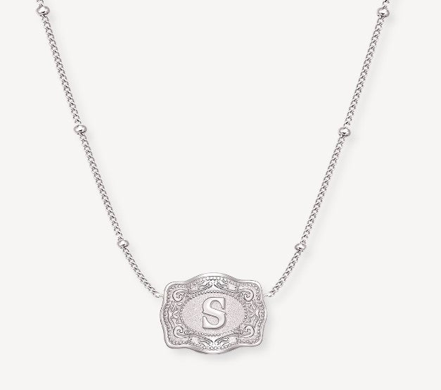 Spurwest Silver Ultra Mini Initial Belt Buckle Necklace - Letter S  U-NK-SLV-BC-S
