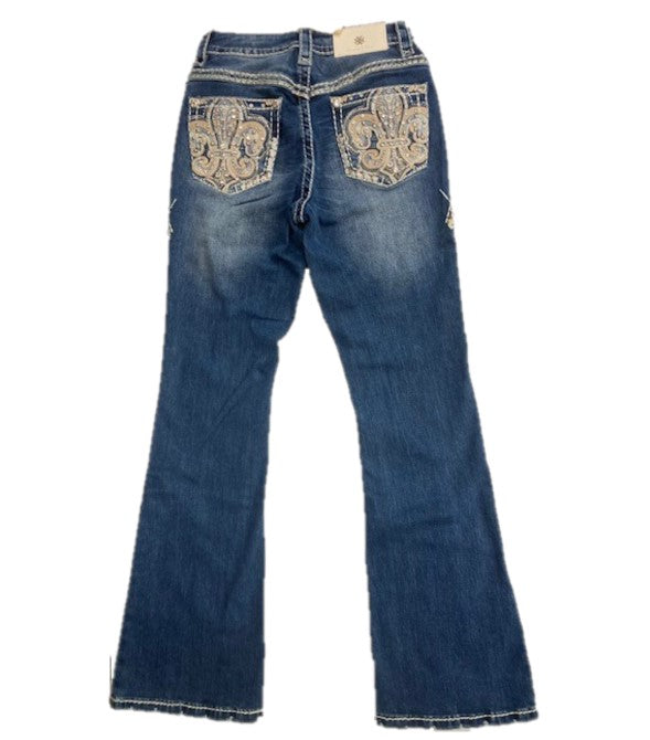 Western Blue Women's Bootcut Hi Rise Jeans with Fleur De Lis Pocket Design W-232-PB