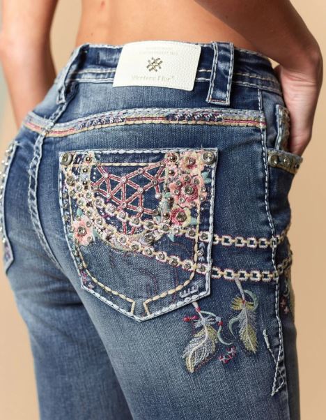 Western Blue Embroidered Feather Bootcut Women's Jeans W-251-PB