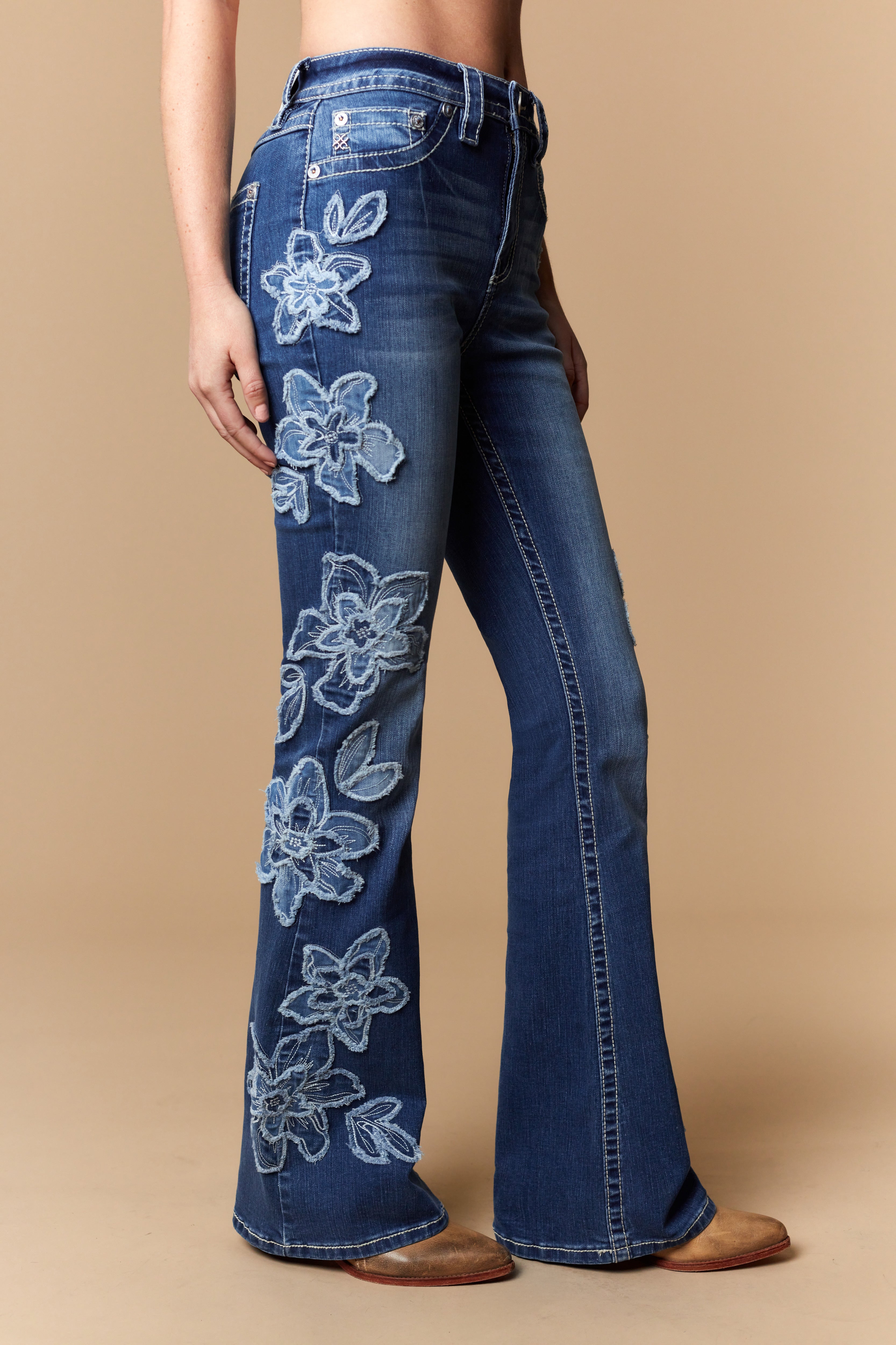 Western Blue Women's Floral Applique Bootcut Jeans W-237-PB
