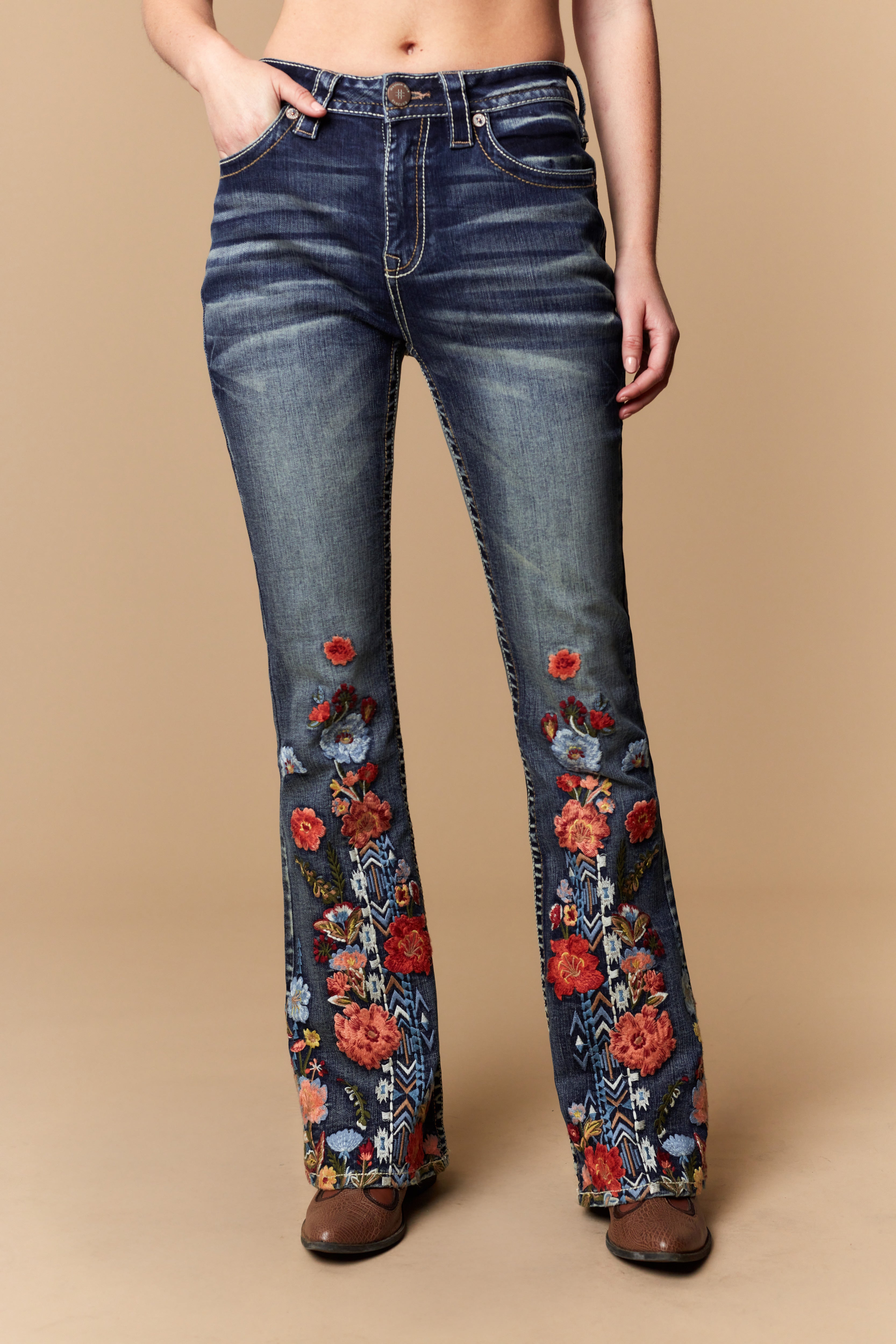 Western Blue Floral Leg Women's Bootcut Jeans W-239-PB