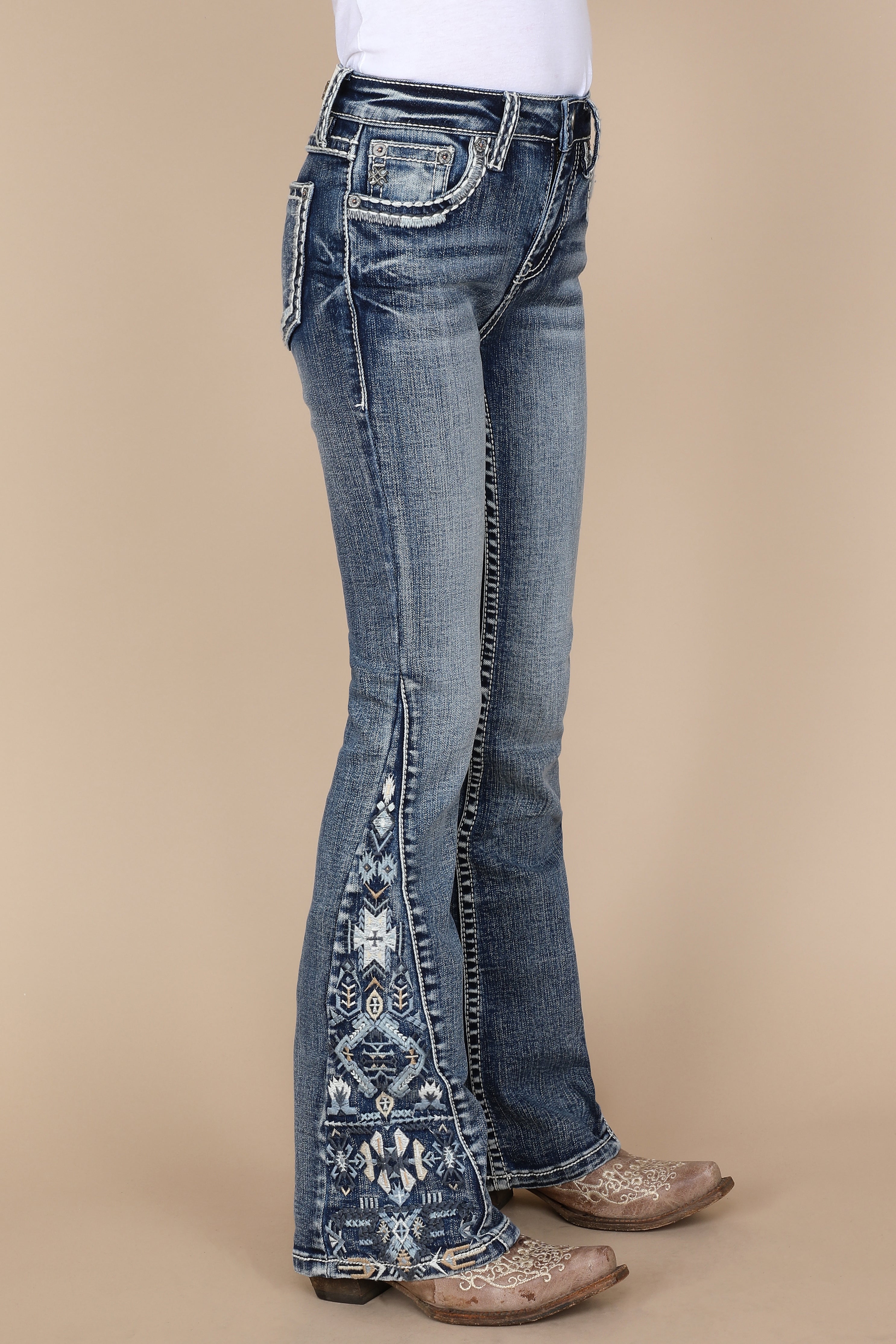 Western Blue Girls Embroidered Bootcut Jeans W-240-PB-K