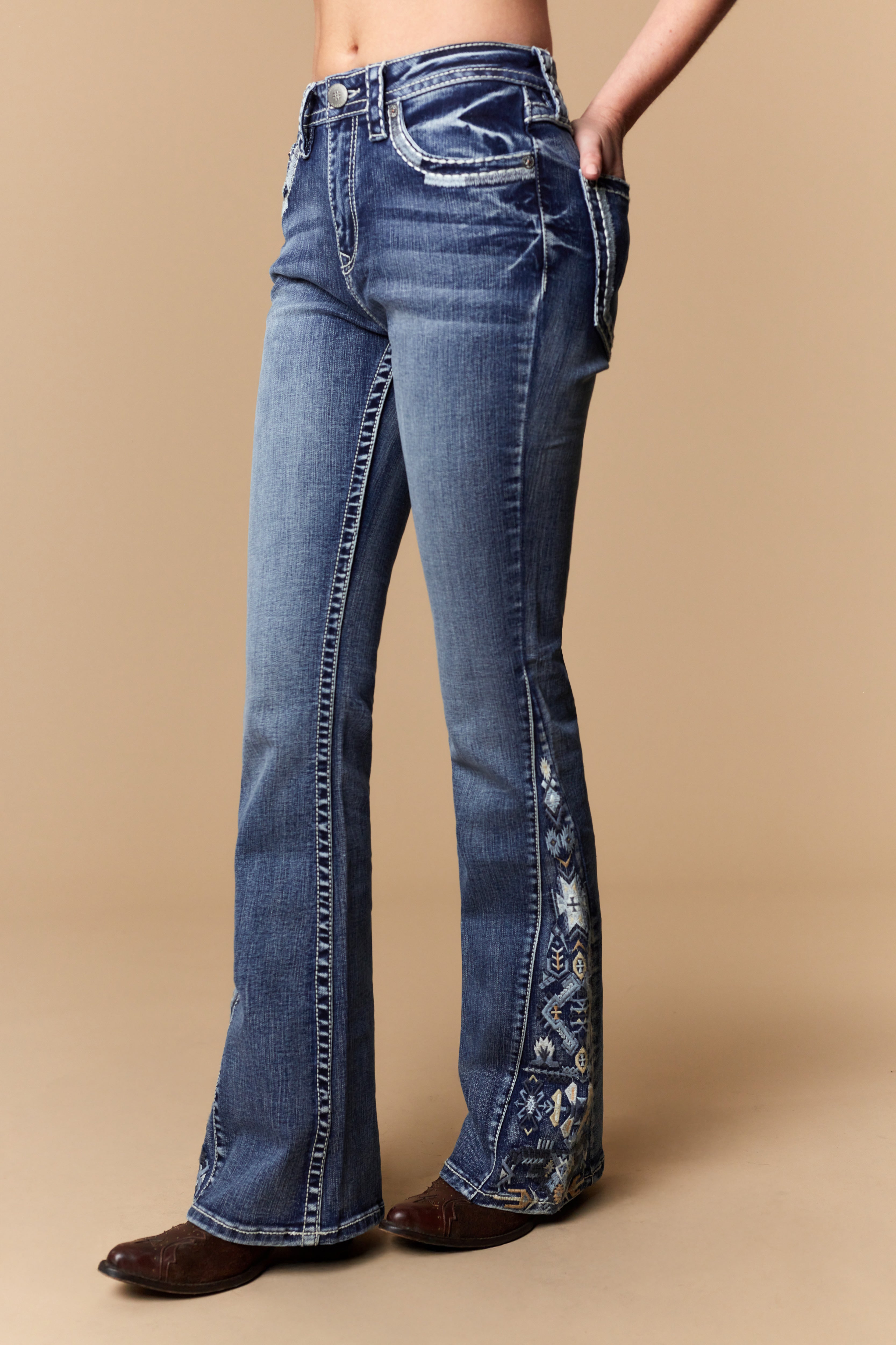 Western Blue Girls Embroidered Bootcut Jeans W-240-PB-K