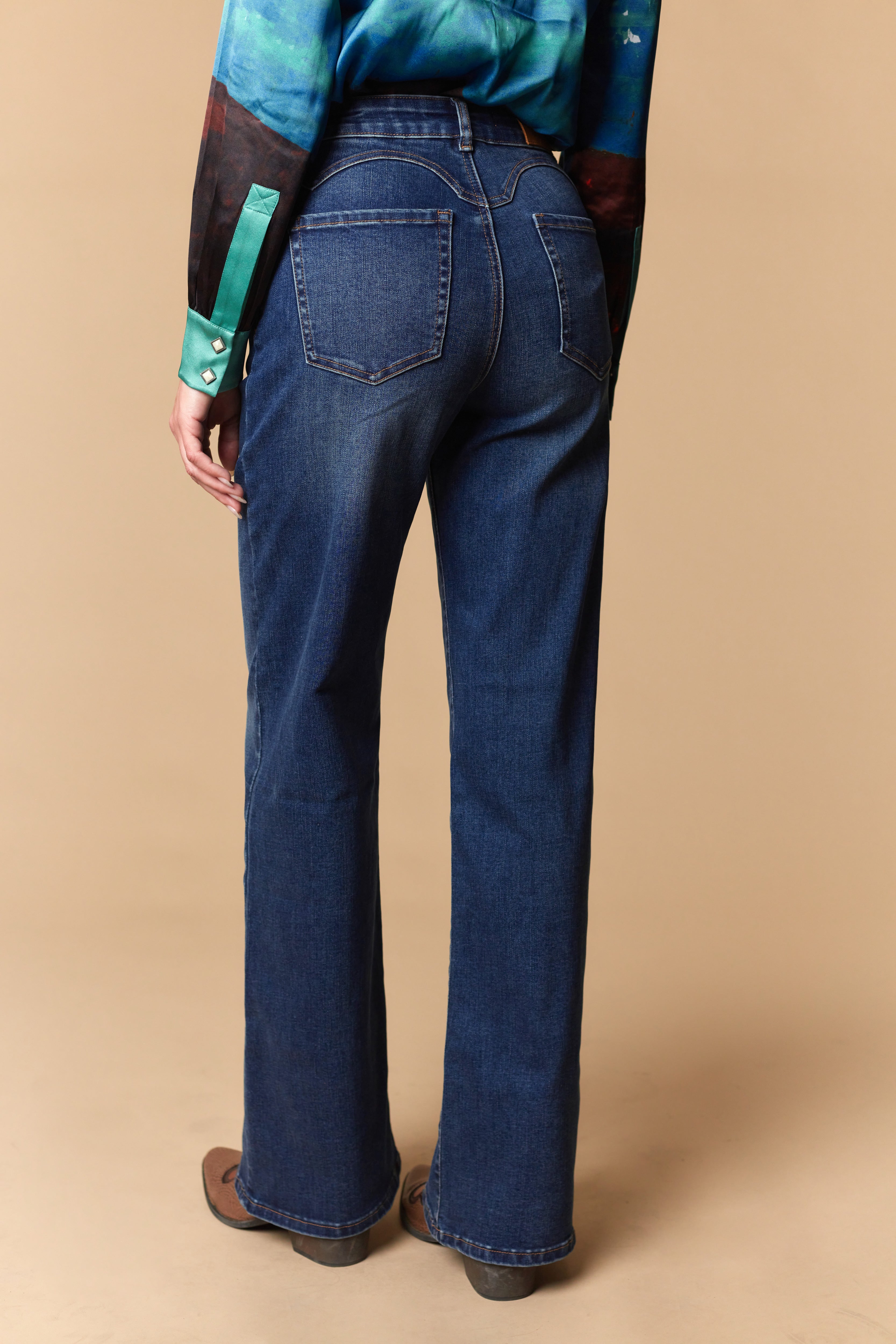 Western Blue Dark Wash Classic Hi-Rise Waist 5 Pocket Wide Leg Women's Jeans W-2400-WL