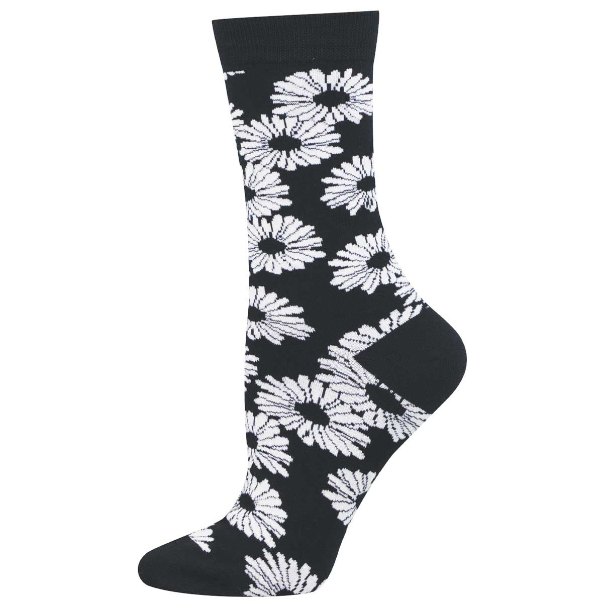 Socksmith Black/White Daisy Noir Women's Bamboo Crew Socks WBN3966-BWH