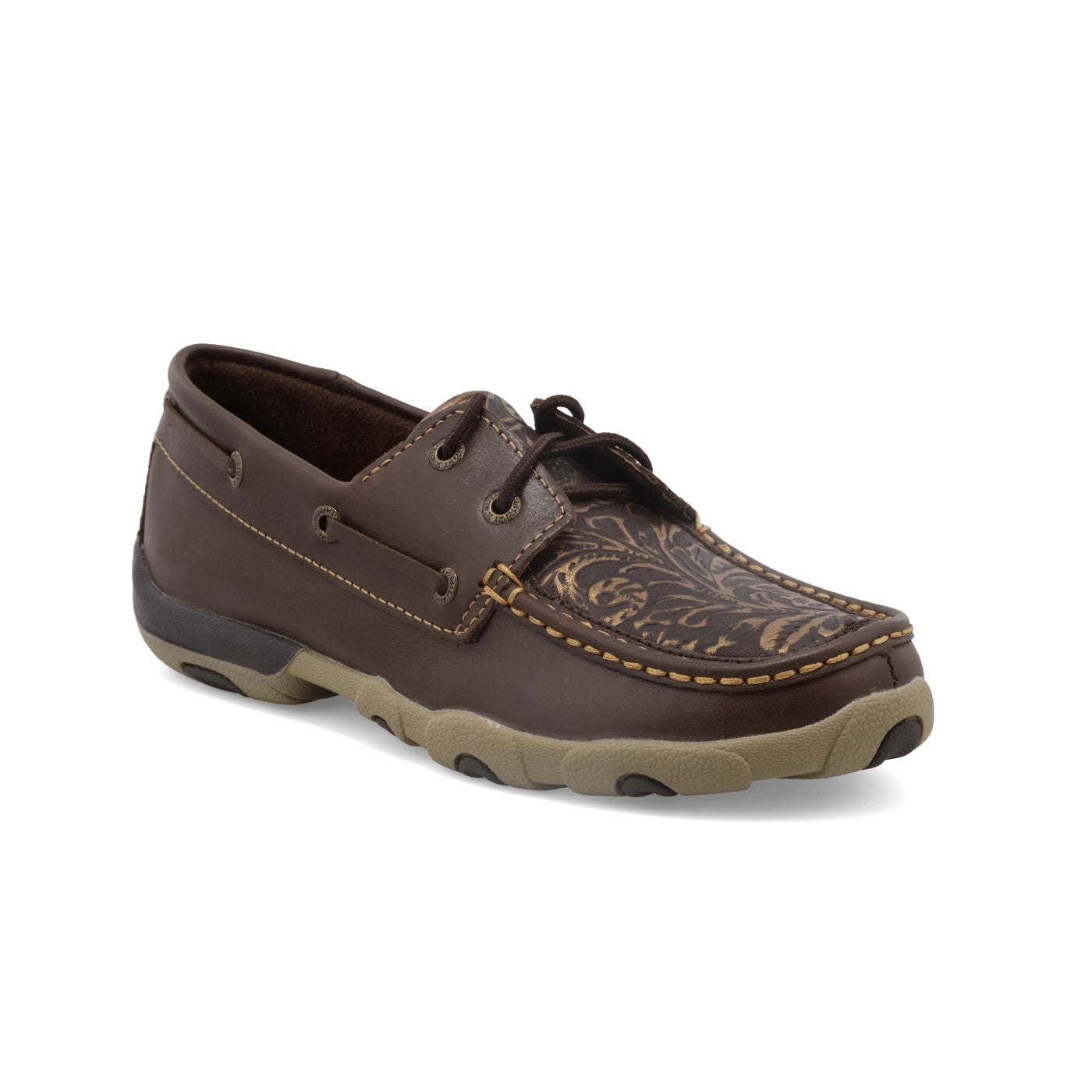 Twisted X Brown & Embossed Flower Women's Boat Shoe Driving Moc's WDM0070