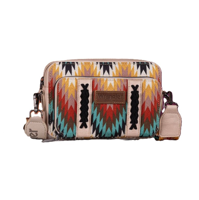 Wrangler Tan Southwestern Pattern Dual Sided Print Crossbody Purse with Wallet Compartment WG2211-3003 TAN