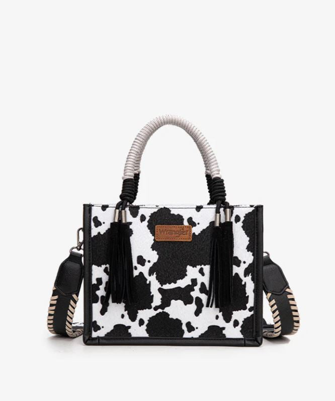 Wrangler Black Cow Print Rope Handle Tote Bag WG386-8120SBK