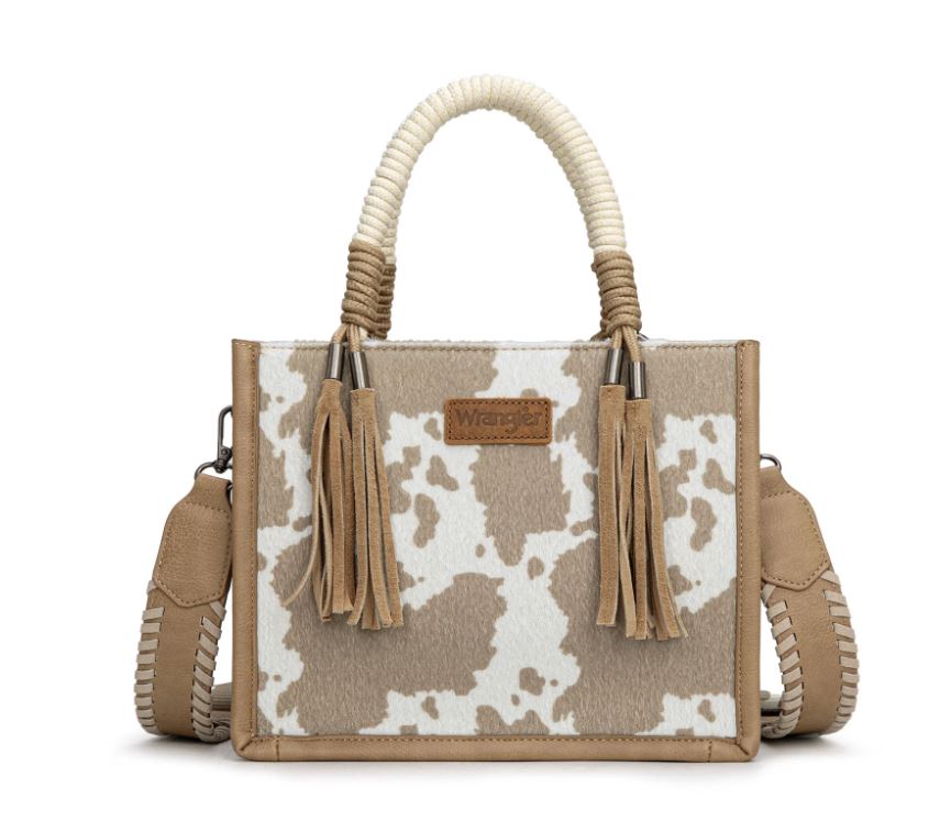 Wrangler Khaki Cow Print Tote/Crossbody WG386-8120S