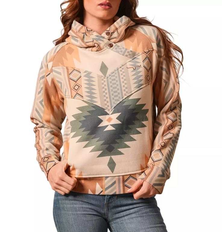 Kimes Ranch Ella Sand Aztec Print Women's Cowl Neck Hoodie WHO0000043BE007