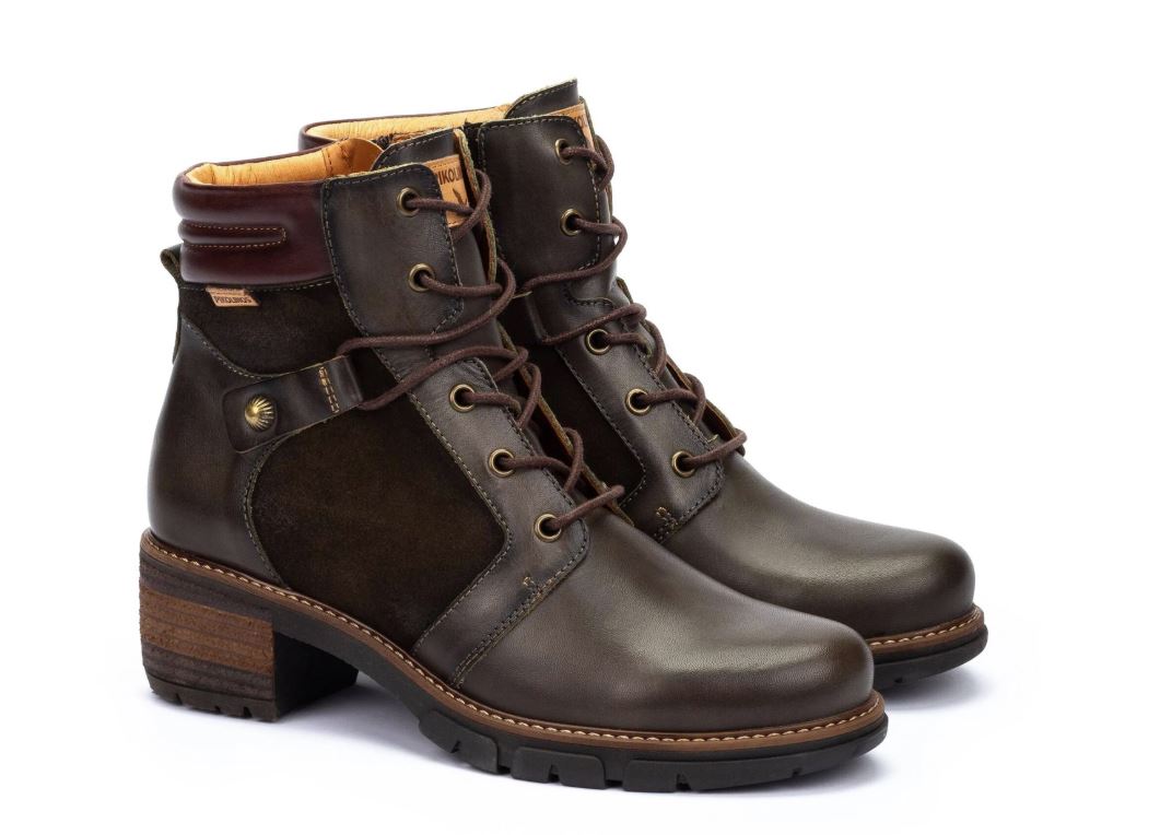 Pikolinos Forest San Sebastian Women's Elegant Heeled Ankle Boots with Lace Up Closure WIT8979C1FOREST