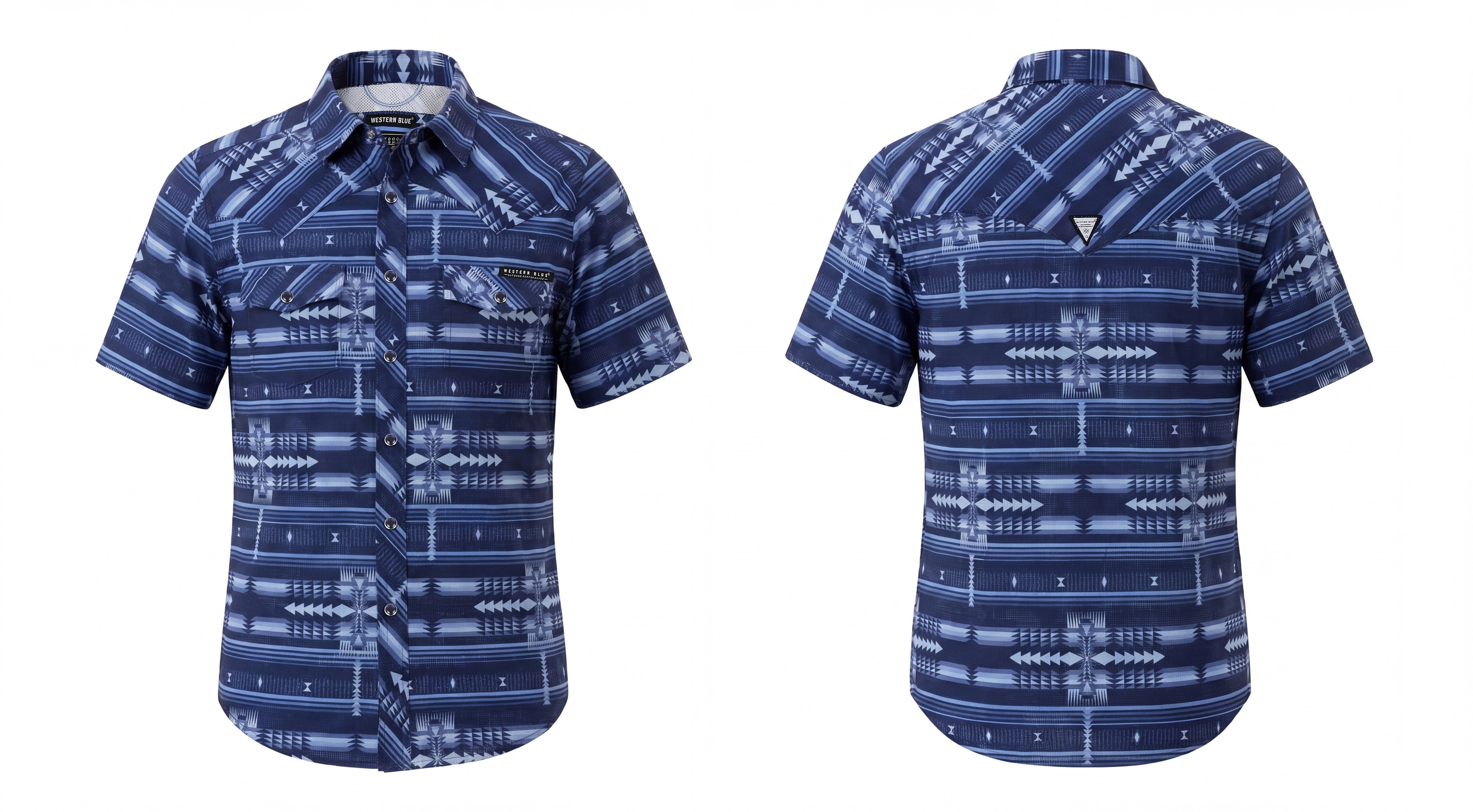 Western Blue Blue Outdoor Performance Men's Collared Short Sleeve Snap Front Shirt WL-052
