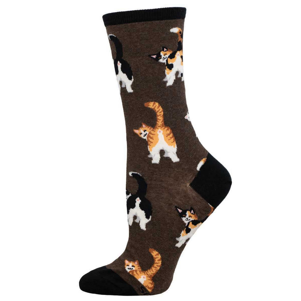 Socksmith Brown Heather Cat Butts Women's Cotton Crew Socks WNC3411