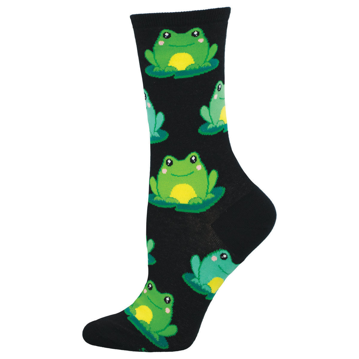 Socksmith Black Friendly Frogs Women's Cotton Crew Socks WNC3528-BLK