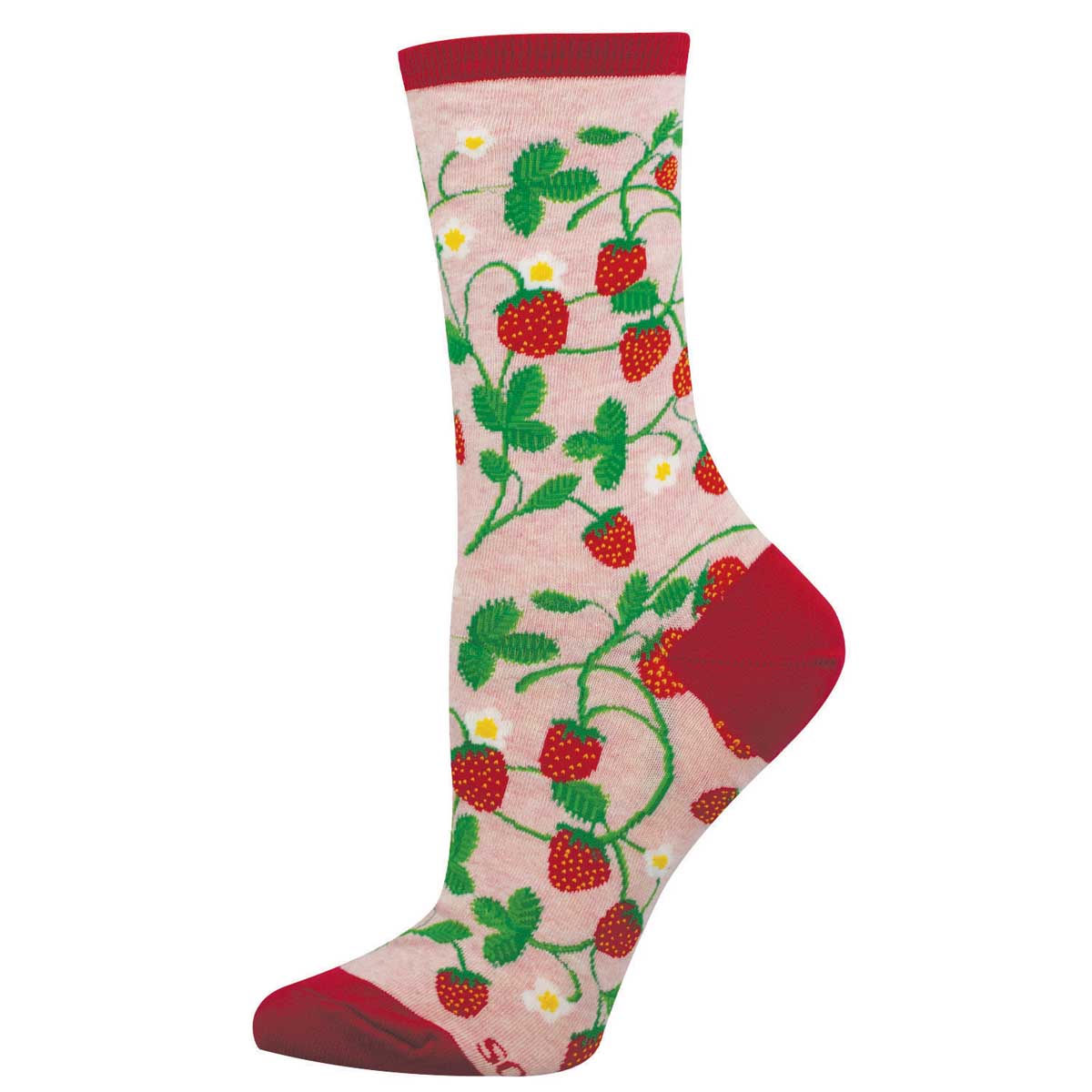 Socksmith Pink Heather Strawberry Vines Women's Cotton Crew Socks WNC3662-PHT
