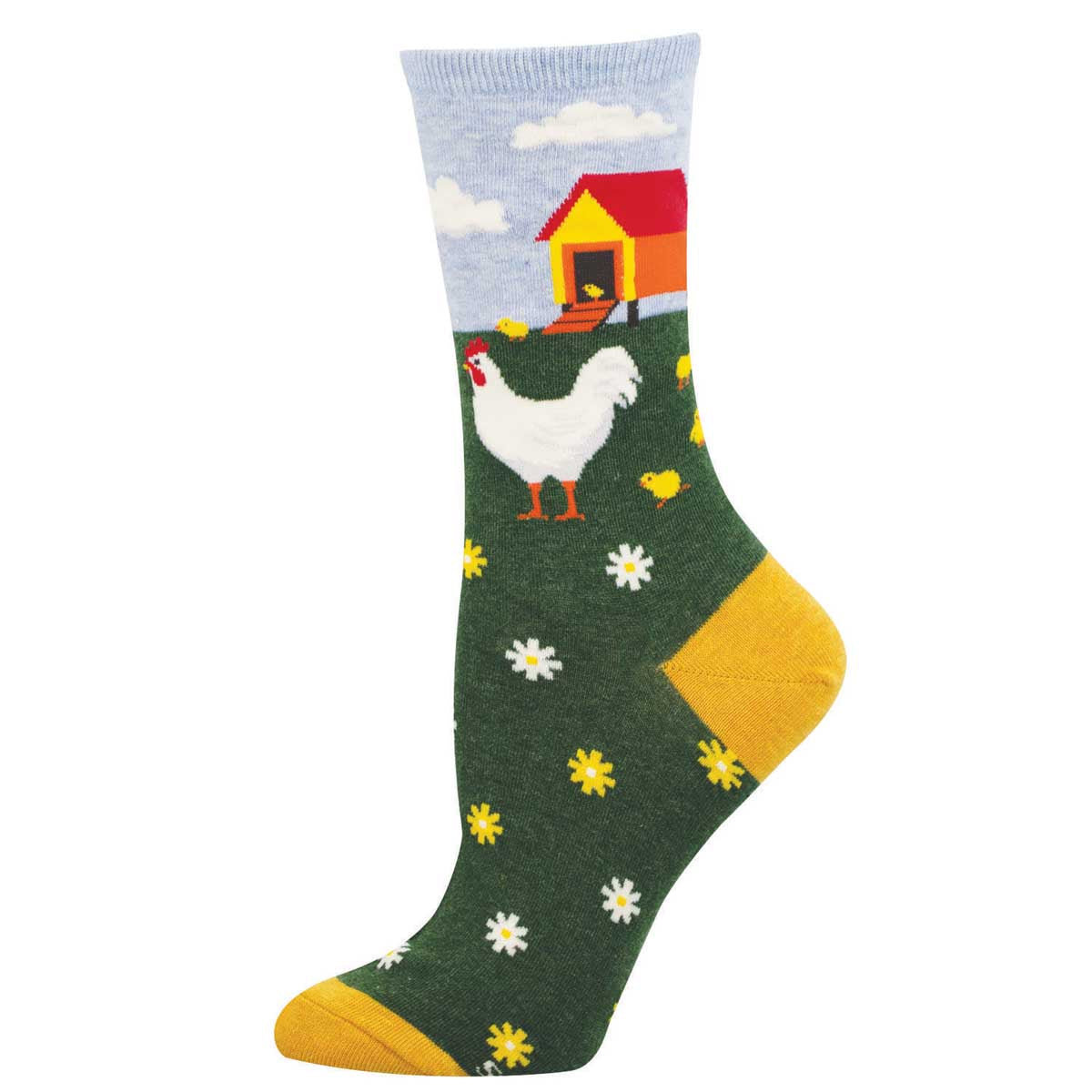 Socksmith Green Heather Mother Hen Women's Cotton Crew Socks WNC3673-GHT