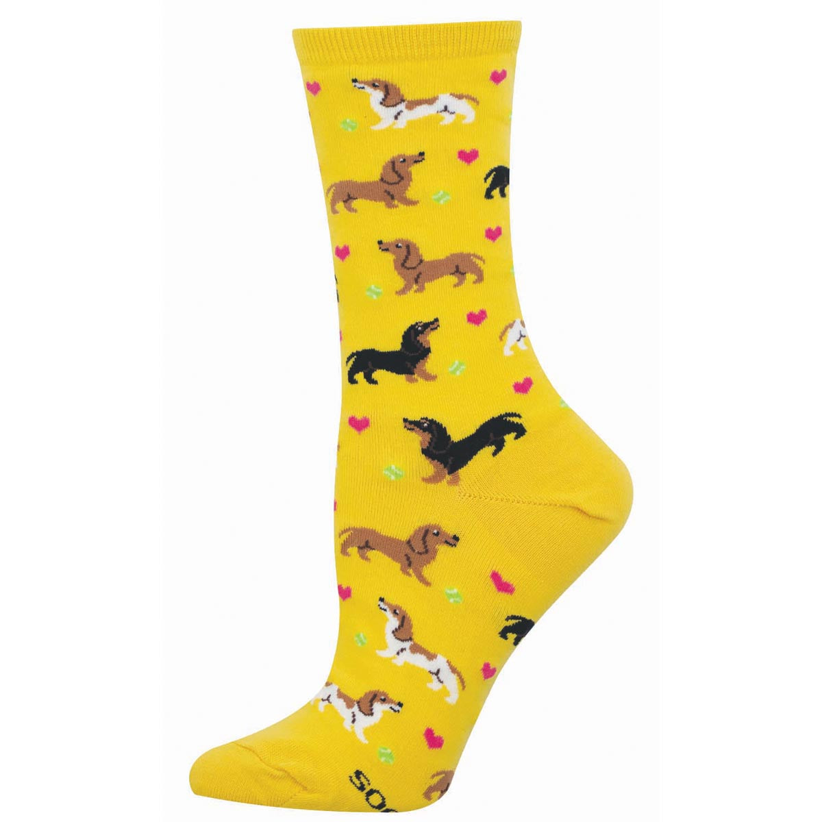 Socksmith Yellow Doxie Love Women's Cotton Crew Socks WNC3799-YEL