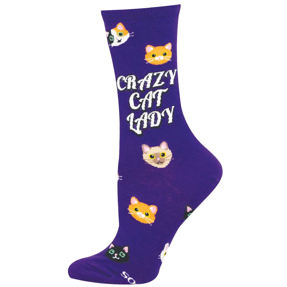 Socksmith Purple Crazy Cat Lady Women's Cotton Crew Socks WNC3871-PRP