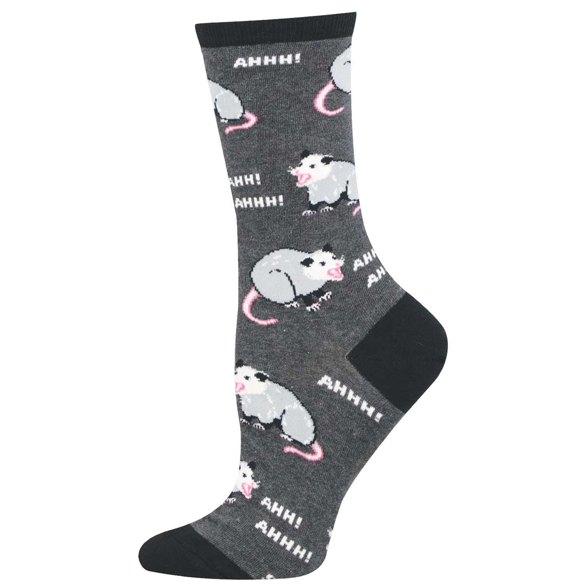 Socksmith Charcoal Heather AHHH-Possum! Women's Cotton Crew Socks WNC3873-CHH