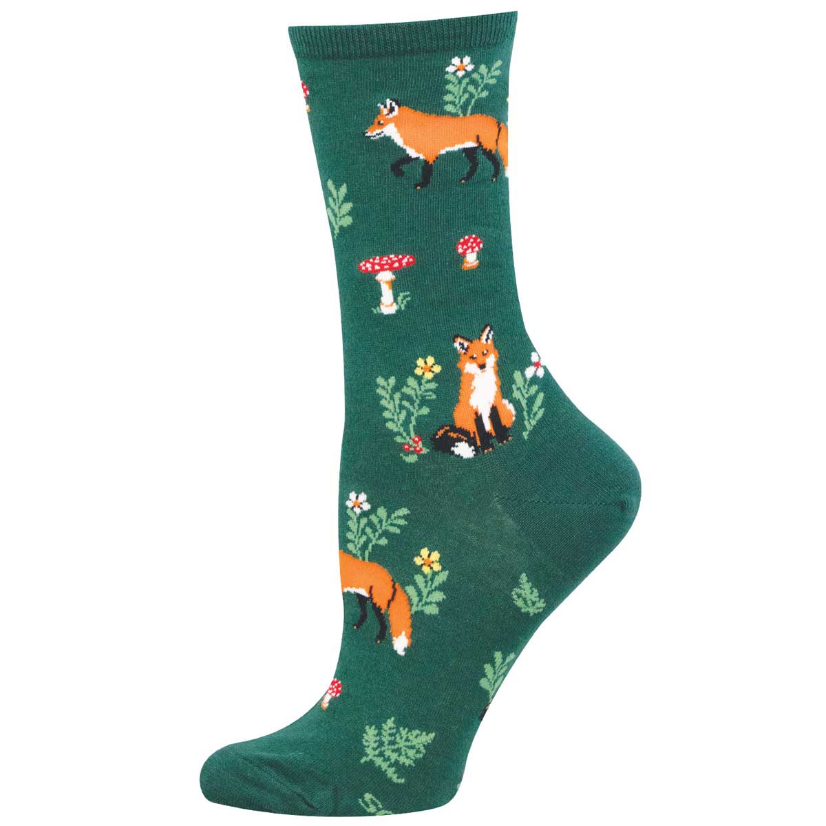 Socksmith Green Foxy Fellow Women's Cotton Crew Socks WNC3877-GEE
