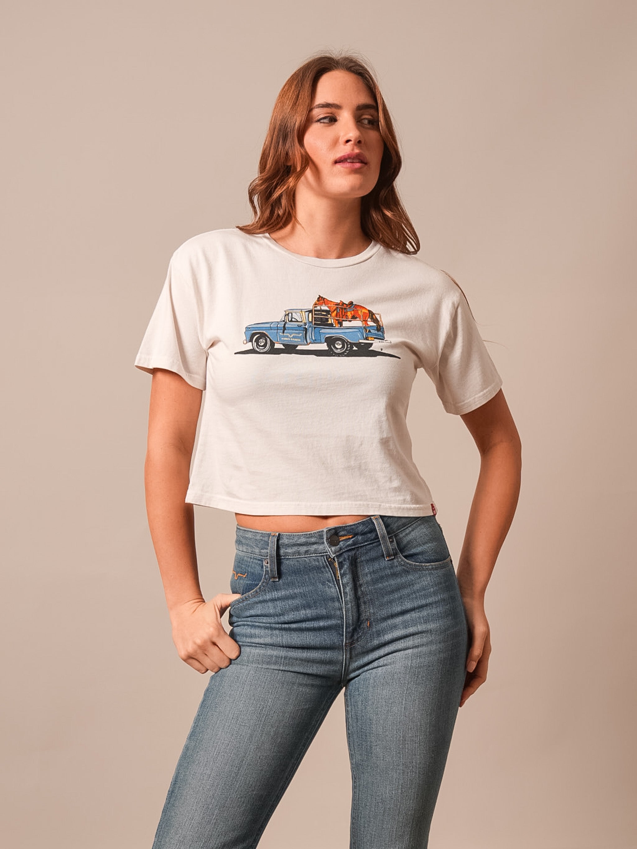 Kimes Ranch Bone Lucky B Pick Up Women's Crop Graphic T-Shirt WSH0000087-BONE