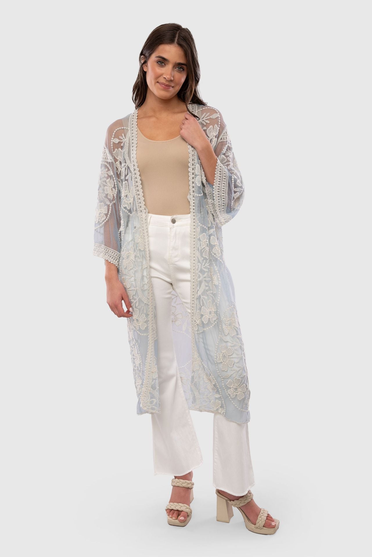 Pine Apparel Blue Embroidered Lace Women's Duster YLK310085-BLUE
