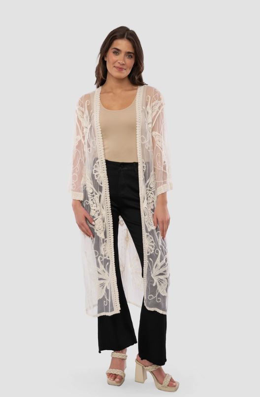 Pine Apparel Ivory Butterfly Lace Women's Duster YLK310091-IVORY
