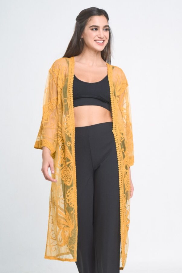 Pine Apparel Mustard Butterfly Lace Women's Duster YLK310091-MUSTARD