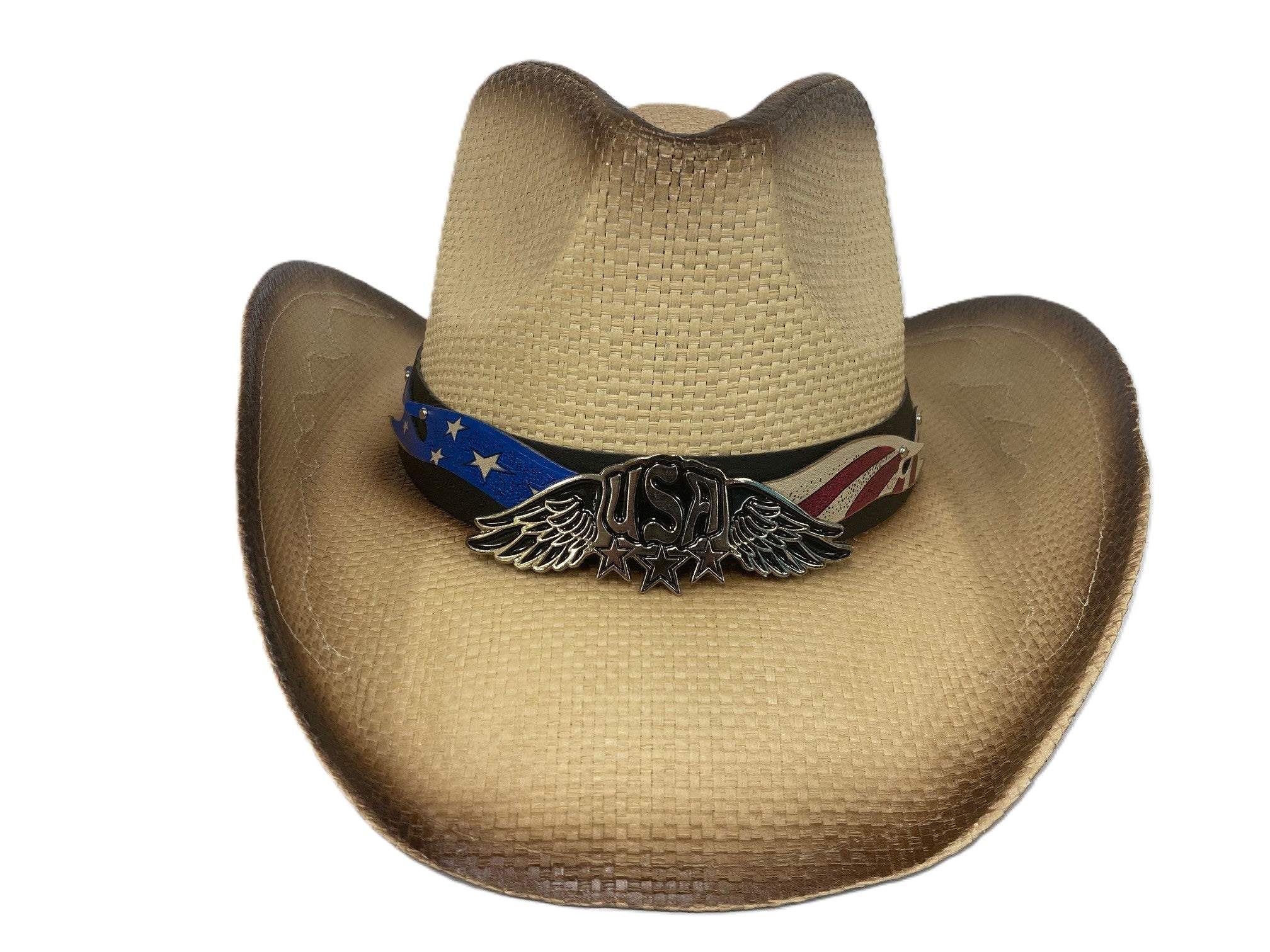 Lebo's Tan Straw American Flag Fashion Western Hat ZA232