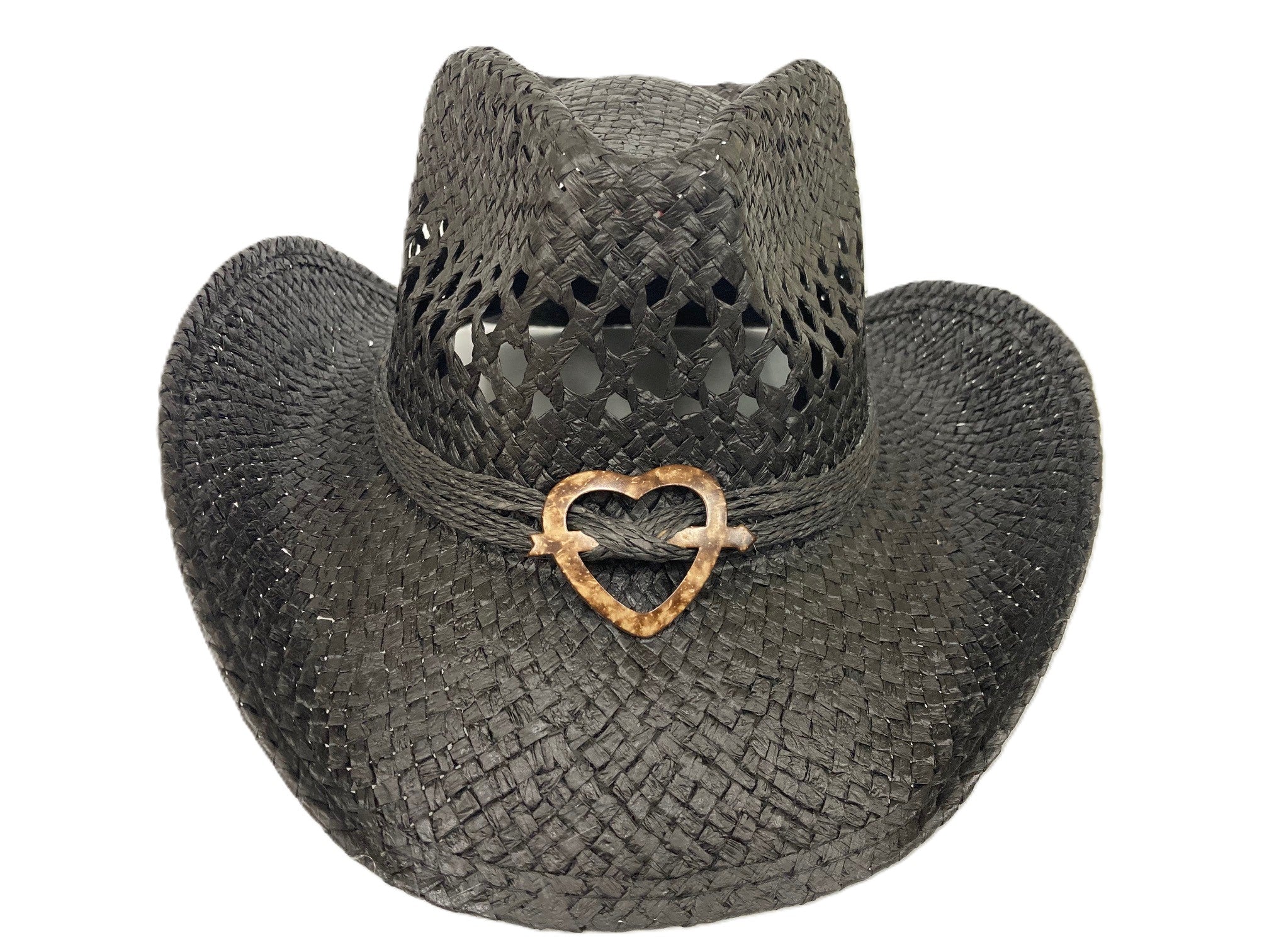 Lebo's Black Women's Straw Fashion Hat with Heart ZA260