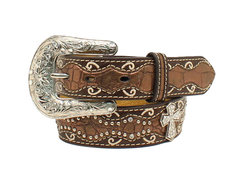 ARIAT Girls Metallic Croc And Cross Belt And Buckle Buy Ariat Boys Croc Print w/Cross Concho Belt 24 Brown at  main image 2