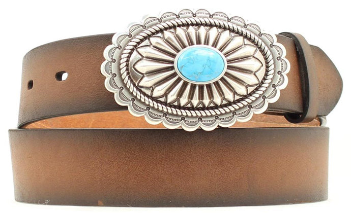A1512002 Brown Plain Leather With Turquoise Accent Buckle  display picture 1