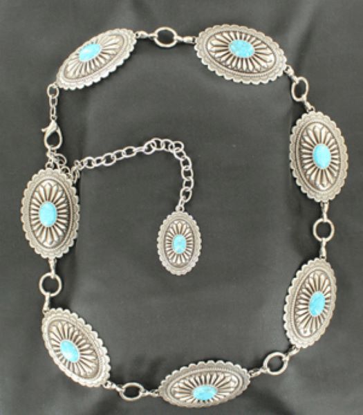 M&F Ariat Silver Concho with Turquoise Stone Womens Belt A1515836