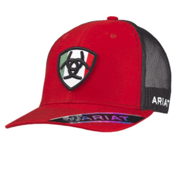 Ariat Red Embroidered Mexican Flag Hat with Ariat Shield Patch A300011704