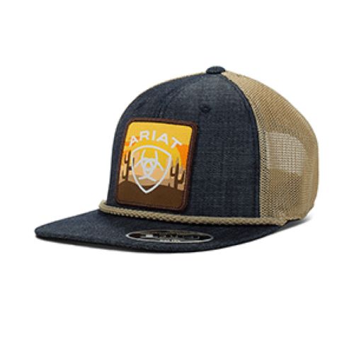Ariat Denim Shield Logo with Cactus and Sunset Patch Men's Flexfit 110 Cap A300014420
