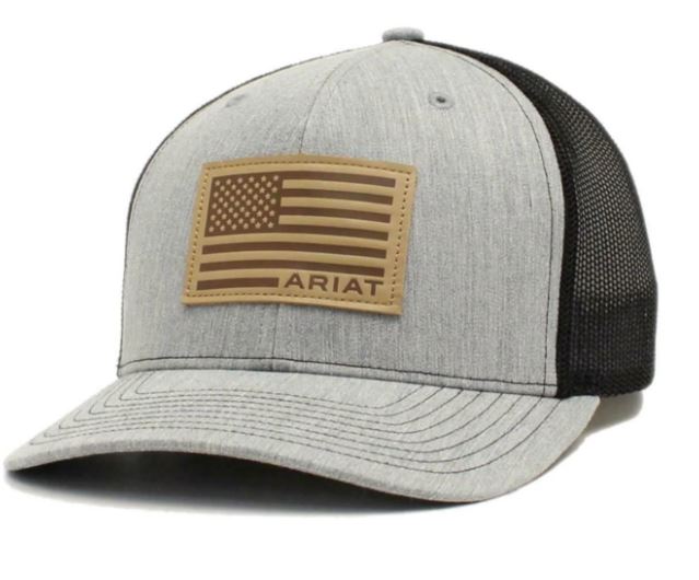 Ariat Grey 6 Panel R112 Men's Snapback Cap with Brown Embossed USA Flag Patch A300015906