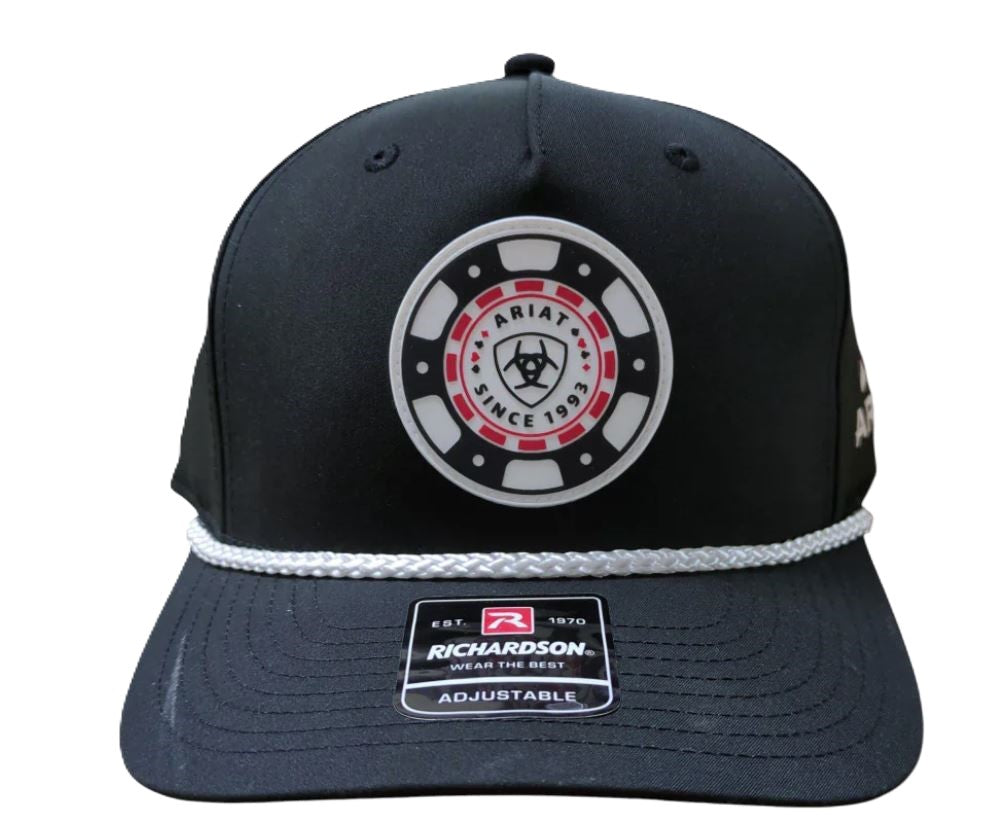 Ariat Black 5 Panel Men's Snapback Cap with Rubber Poker Chip Patch A300094001