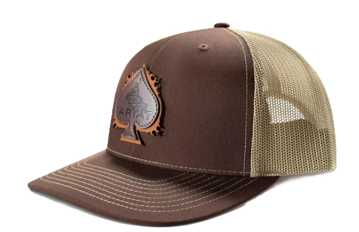 Ariat Brown 6 Panel Spade Patch Hat with Embossed Ariat Name and Bull Rider A300094102
