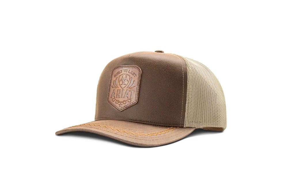Ariat Brown Five Panel Structured Men's Hat with Faux Leather Embossed Patch A300094502