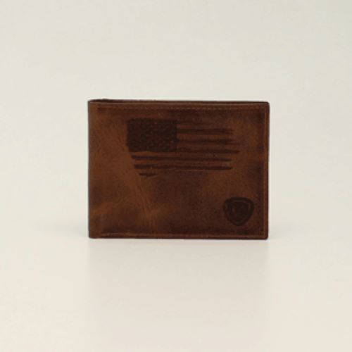 Ariat Brown USA Flag Men's Leather Bi-Fold Wallet A3545602