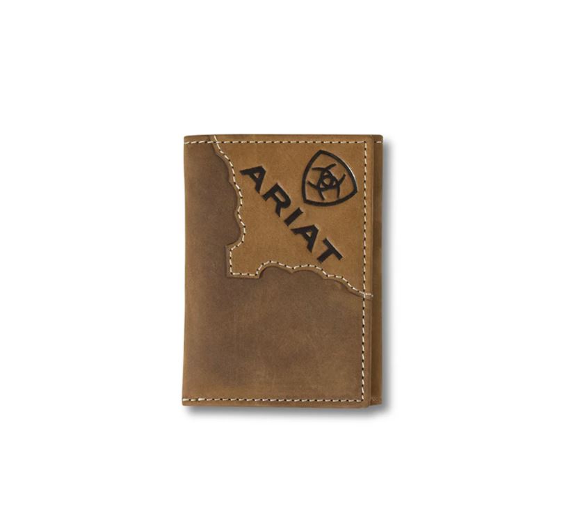 Ariat Medium Brown Trifold Wallet with Ariat Logo A3552744
