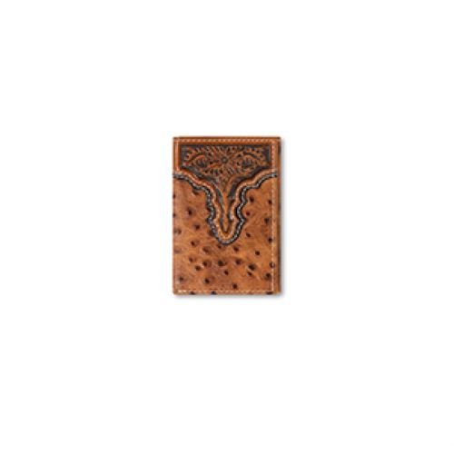Ariat Pattern Ariat Brown Ostrich Pattern Trifold Wallet A3553202